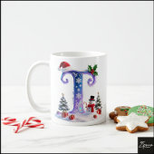 Iridescent Christmas Letter T with Snowman Koffiemok