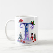 Iridescent Christmas Letter T with Snowman Koffiemok (Links)