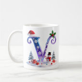 Iridescent Christmas Letter V with Snowman Koffiemok (Links)