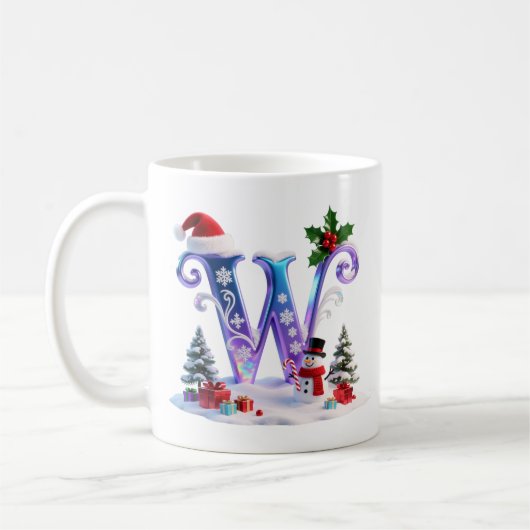 Iridescent Christmas Letter W with Snowman Koffiemok (Links)