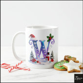Iridescent Christmas Letter W with Snowman Koffiemok