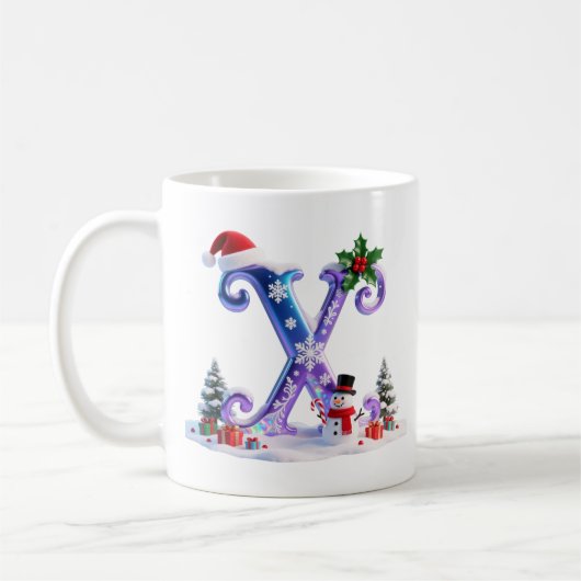 Iridescent Christmas Letter X with Snowman Koffiemok (Links)