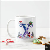 Iridescent Christmas Letter X with Snowman Koffiemok
