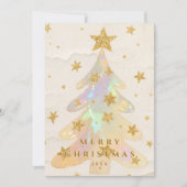 Iridescent Christmas Tree Watercolor Gold Stars Feestdagenkaart (Voorkant)