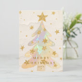 Iridescent Christmas Tree Watercolor Gold Stars Feestdagenkaart (Staand voorkant)