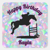 Iridescent Confetti Horse Girl Happy Birthday Vierkante Sticker (Voorkant)