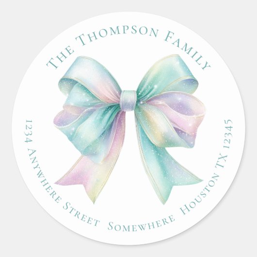 Iridescent Coquette Retournaam Adres Kerstmis Ronde Sticker (Voorkant)