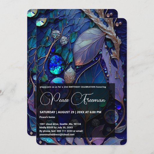 Iridescent Crystal Gemstenen, blauw, Blauwgroen, P Kaart (Voorkant / Achterkant)