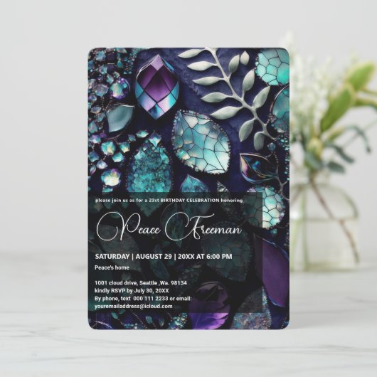 Iridescent Crystal Gemstenen, blauw, Blauwgroen, P Kaart (Staand voorkant)