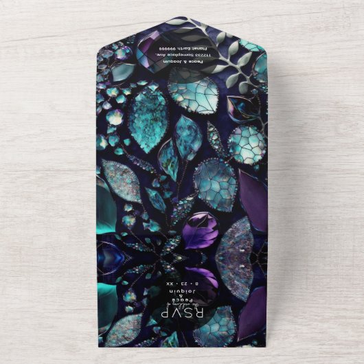 Iridescent Crystal Gemstenen, blauw, lavender All In One Uitnodiging (Buitenkant)