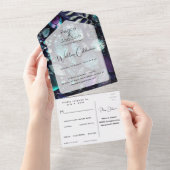 Iridescent Crystal Gemstenen, blauw, lavender All In One Uitnodiging (Afscheurbaar)