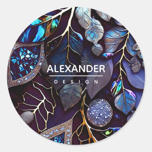 Iridescent Crystal Gemstenen, blauw, lavender Ronde Sticker (Voorkant)