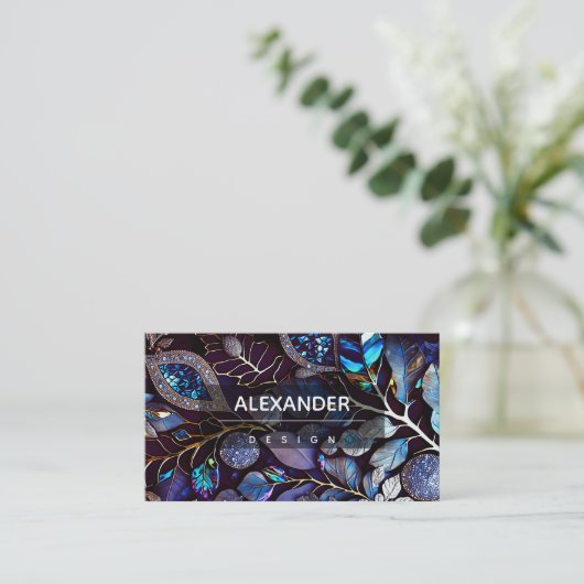 Iridescent Crystal Gemstenen, blauw, lavender Visitekaartje (Staand voorkant)