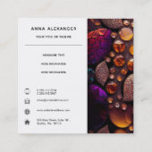 Iridescent Crystal Gemstenen, Fuchsia, Bronze, Amb Vierkante Visitekaartje (Achterkant)