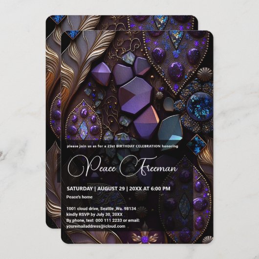 Iridescent Crystal Gemstenen, Paars, Violet, Gold Kaart (Voorkant / Achterkant)