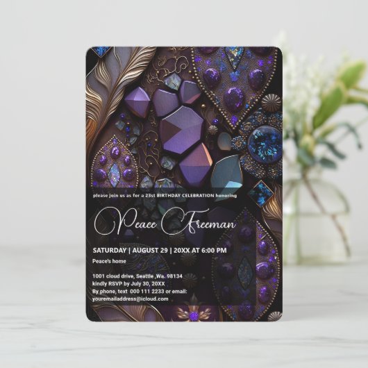 Iridescent Crystal Gemstenen, Paars, Violet, Gold Kaart (Staand voorkant)