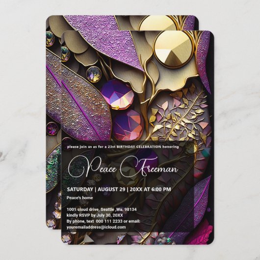 Iridescent Crystal Gemstenen, roze, Fuchsia, Gold Kaart (Voorkant / Achterkant)