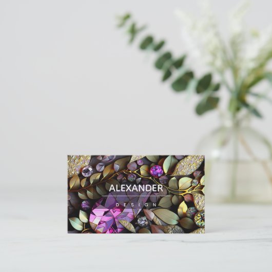 Iridescent Crystal Gemstenen, roze, Fuchsia, Gold Visitekaartje (Staand voorkant)