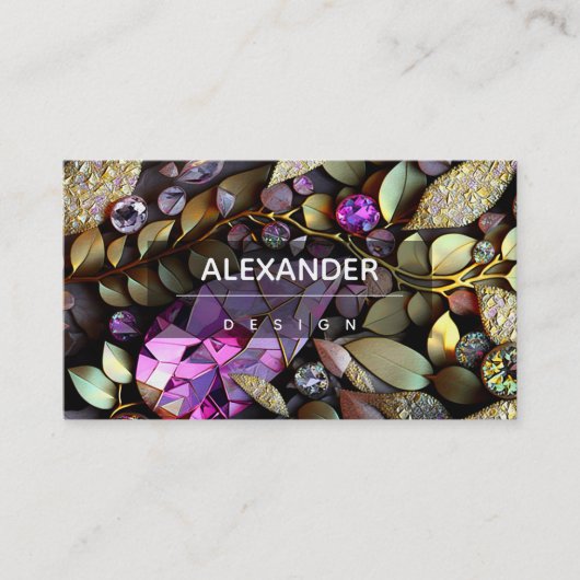 Iridescent Crystal Gemstenen, roze, Fuchsia, Gold Visitekaartje (Voorkant)