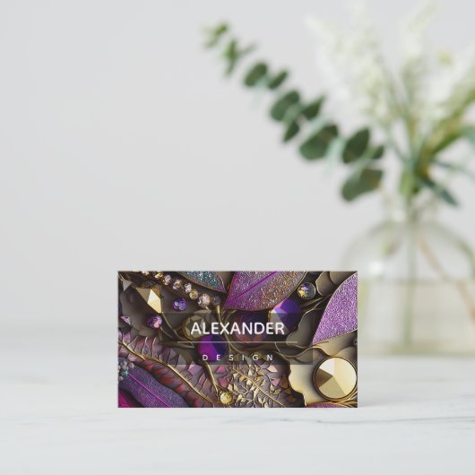 Iridescent Crystal Gemstenen, roze, Fuchsia, Gold Visitekaartje (Staand voorkant)