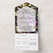 Iridescent Crystal Gemstenen, Roze, Gold All In One Uitnodiging (Binnen)