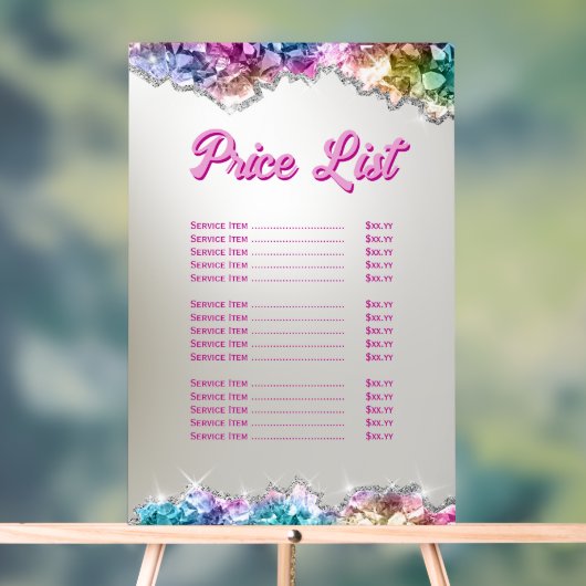 Iridescent Crystals prijslijst Acryl Bord (Neutraal)