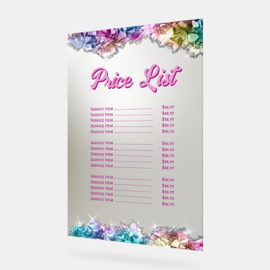 Iridescent Crystals prijslijst Acryl Bord (Hoek)