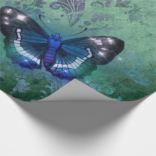 Iridescent  Damask Butterfly Cadeaupapier (Hoek)