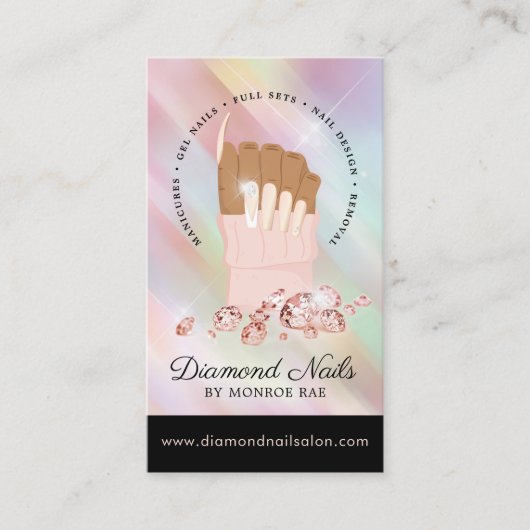 Iridescent Diamond Nail Salon Nail Tech Artist Visitekaartje (Voorkant)