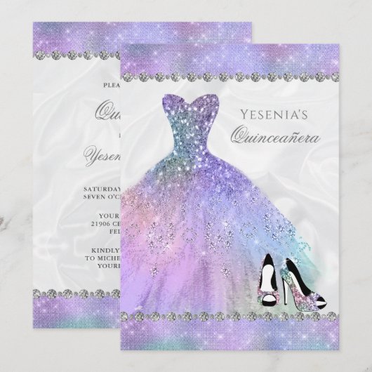 Iridescent Diamond Sparkle Glam Quinceañera Kaart (Voorkant / Achterkant)