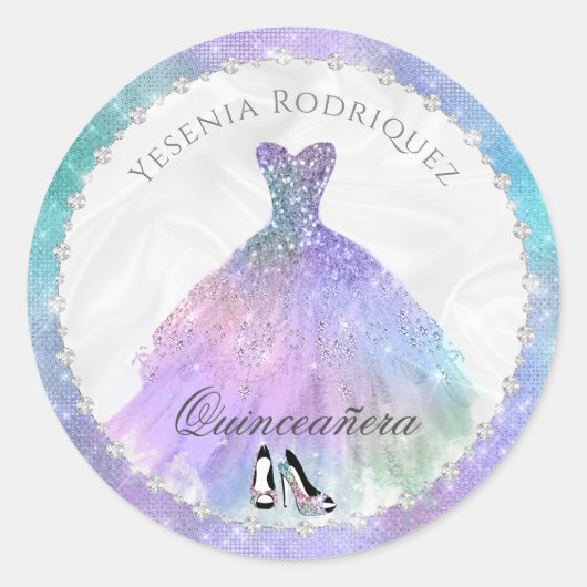 Iridescent Diamond Sparkle Glam Quinceañera Ronde Sticker (Voorkant)