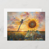 Iridescent Dragonfly Rustic Sunflower Briefkaart (Voorkant / Achterkant)