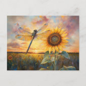 Iridescent Dragonfly Rustic Sunflower Briefkaart (Voorkant)