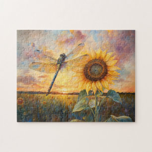 Iridescent Dragonfly Rustic Sunflower Legpuzzel