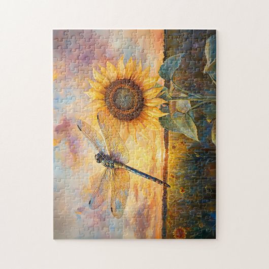 Iridescent Dragonfly Rustic Sunflower Legpuzzel (Verticaal)