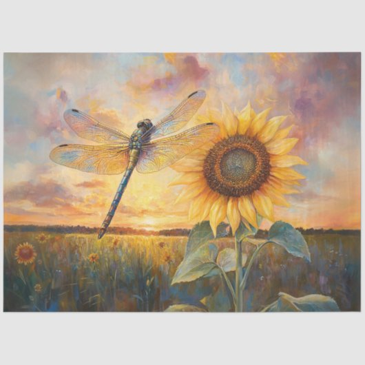 Iridescent Dragonfly Rustic Zonnebloem Decoupage Tissuepapier (Voorkant)