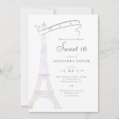 Iridescent Eiffel Tower Paris Minimalist Sweet 16 Kaart (Voorkant)