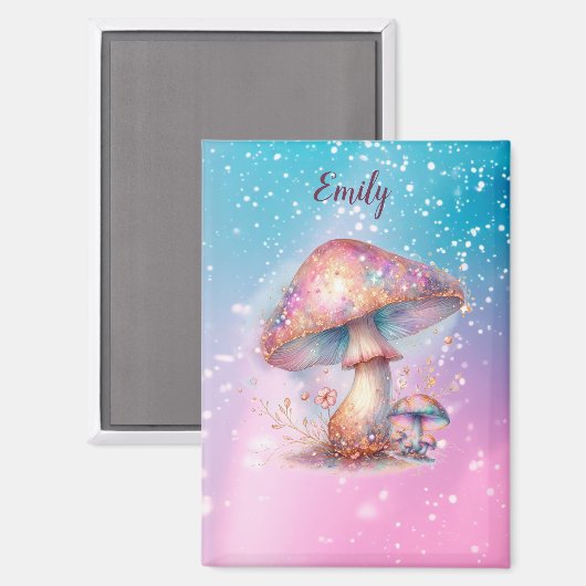 Iridescent Enchanted Fairytale Mushrooms Naam Magneet (Voorkant / Achterkant)