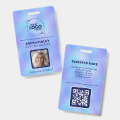 Iridescent Faux Folie Logo Foto QR-Code Naam Badge (Voor- en achterkant)