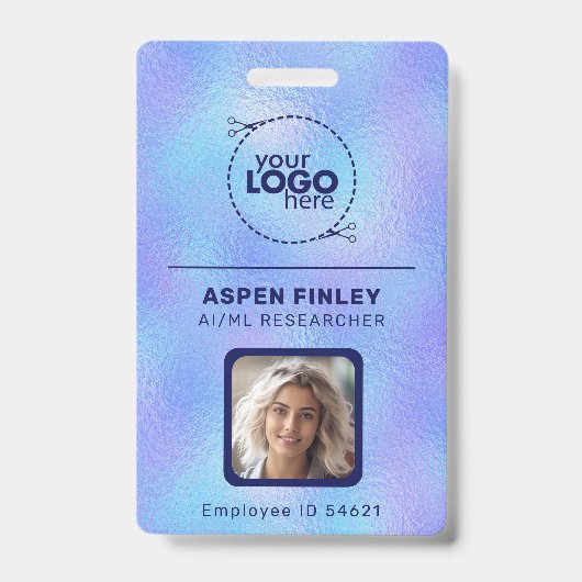 Iridescent Faux Folie Logo Foto QR-Code Naam Badge (Voorzijde)