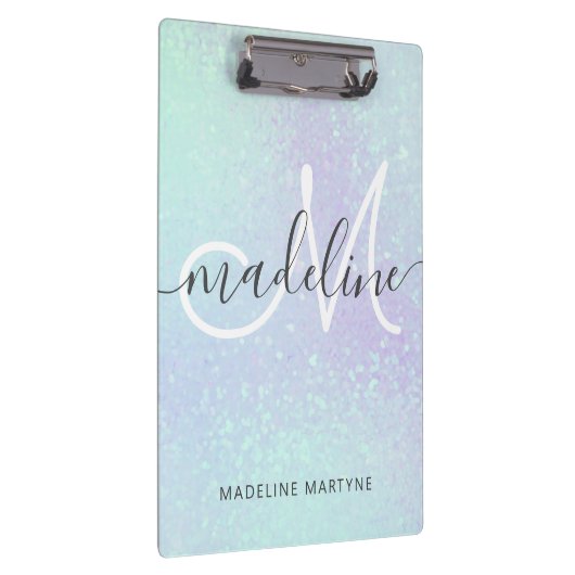 Iridescent Faux Holographic Glitter Monogram Klembord (Rechts)