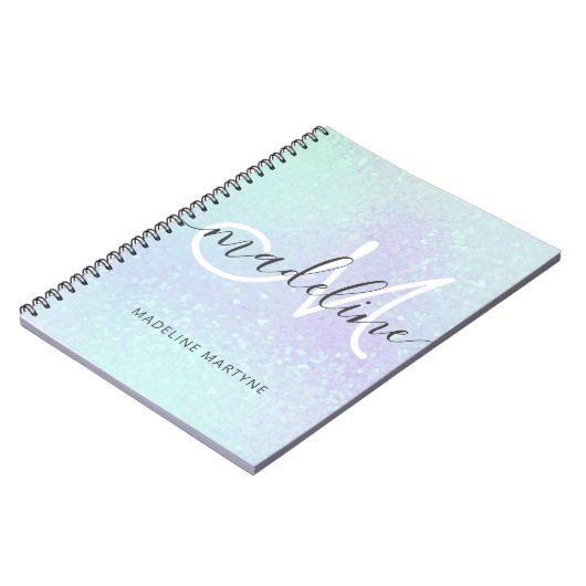 Iridescent Faux Holographic Glitter Monogram Notitieboek (Linkerzijde)