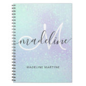 Iridescent Faux Holographic Glitter Monogram Notitieboek (Voorkant)