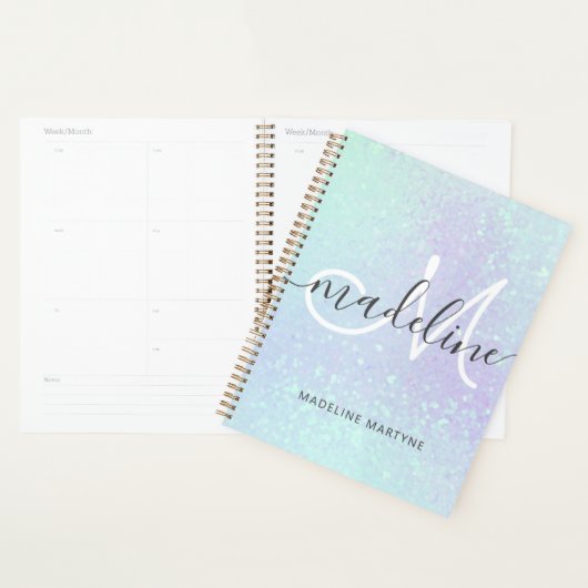 Iridescent Faux Holographic Glitter Monogram Planner (Display)