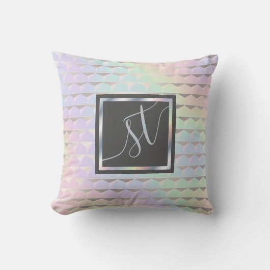 Iridescent Faux Holographic Pattern Monogram Kussen (Voorkant)