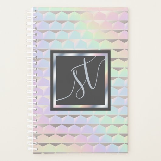 Iridescent Faux Holographic Pattern Monogram Planner (Voorkant)