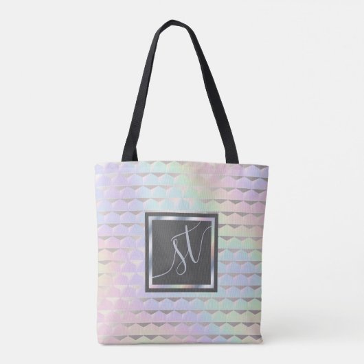 Iridescent Faux Holographic Pattern Monogram Tote Bag (Achterkant)