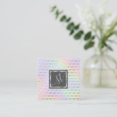Iridescent Faux Holographic Pattern Monogram Vierkante Visitekaartje (Staand voorkant)