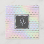 Iridescent Faux Holographic Pattern Monogram Vierkante Visitekaartje (Voorkant)