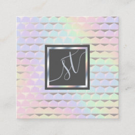 Iridescent Faux Holographic Pattern Monogram Vierkante Visitekaartje